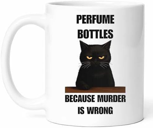 Perfume Bottles Because Murder Is Wrong Mug – Fragrance Lover Coffee Cup – Scent Enthusiast Funny Gift From – Tea Mugs – Bottle Collector Cups – 11 Oz Ceramic Gifts For Aficionados, Birthday, Him