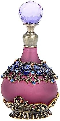 Rayberro Purple Flower Vintage Perfume Bottle, Crystal Rhinestone Inlayed Decorative Perfume Bottles, 25ML Empty Refillable Essential Oils Dropper Bottle, Glass Perfume Bottles for Women Girl Gift