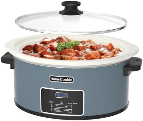 HOMECOOKIN 6-Quart Programmable Slow Cooker with Timer – Small Kitchen Appliance for Family Dinners – Serves 6+ People – Heat Settings: Keep Warm(Blue)