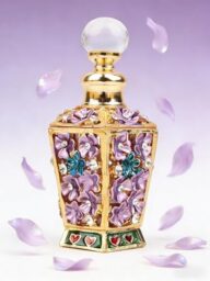SEVENBEES Classic Vintage Antique Hollow-Out Flower Refillable Perfume Bottle Jeweled Purple Flowers Perfume Bottles Essential Oil Bottle for Bedroom Decor Birthday Holiday Gift