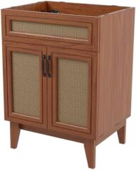 JONATHAN Y VAN1009B Javer 24 in. W x 18 in. D x 33 in. H Rattan Modern Farmhouse 2-Shelf Bath Vanity Cabinet Only (Sink Basin not Included), Walnut