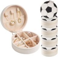 6 Pack Soccer Travel Jewelry Case Round Black and White Soccer Stuff Portable Jewelry Organizer Storage Case for Christmas Graduation Sports Team Club
