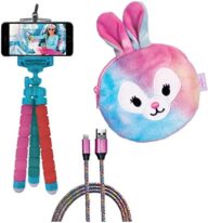 Skylar 3-Piece Smartphone Accessory Kit for Kids – Flexible Tripod, 6ft. Charging Cable, Plush Cat Carrying Case (Rabbit Pouch) – Vlogging, Influencer Kit for Kids