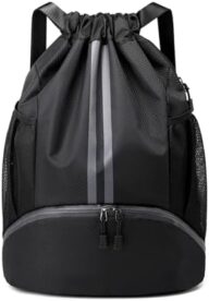 Drawstring Backpack Gym Bag with Shoes Compartment for Soccer, Basketball, Swim, Water-Resistant String Backpack Beach Cinch for Women Men