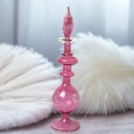 Ornamenta Pink Hand Blown Glass Perfume Bottle – Refillable Essential Oil Bottle with Engraved Glass – Decorative Fragrance Decanter for Vanity Display or Gift for Her – Reusable Perfume Bottle