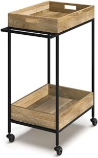 SIMPLIHOME Simons SOLID MANGO WOOD Industrial Contemporary 24 inch Wide Bar Cart in Natural for the Living room, dining room and kitchen
