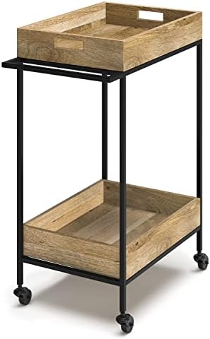 SIMPLIHOME Simons SOLID MANGO WOOD Industrial Contemporary 24 inch Wide Bar Cart in Natural for the Living room, dining room and kitchen