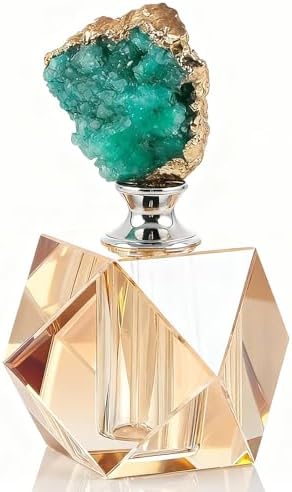 Crystal Perfume Bottle, Empty Refillable Vintage Decorative Crystal Glass Bottle for Wedding Gift Vanity & Women Home Decor (Gold+Green)