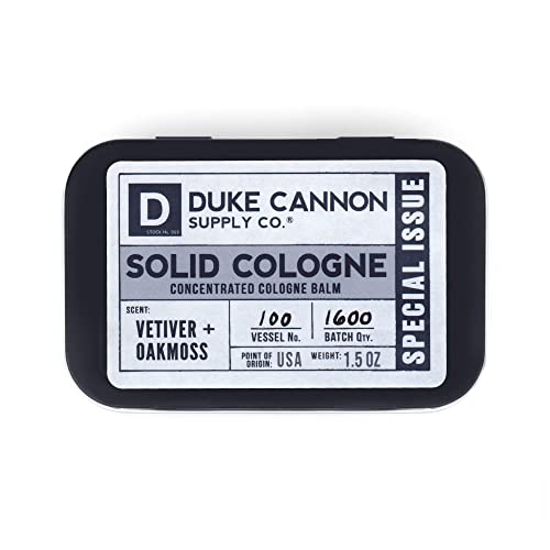 Duke Cannon Supply Co. Solid Cologne for Men Special Issue Vetiver and Oakmoss (Fresh Air, Sandalwood) – Concentrated Balm, Travel-Friendly Tin, 1.5 oz