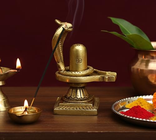 eSplanade Brass Shiv Ling Shiva Lingam with Sheshnaag Statue Idol Murti for Home Temple and Pooja – 4″ Inches