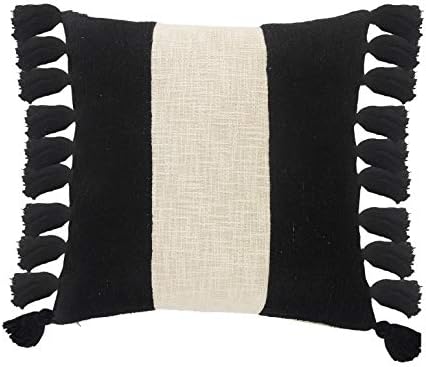 LR Home 20″ x 20″ Cotton Throw Pillow Cover + Polyfill Insert Included Decorative Boho Cushion for Couch, Sofa, Bed Modern Throw Pillow with Removable Cover with Zipper Black/Ivory