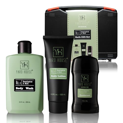 Mens Skincare Gift Set – Eucalyptus & Mint Body Wash, Lotion & Deodorant in Travel Case – Premium Grooming Kit for Men – Fathers Day Birthday Christmas Gift Idea