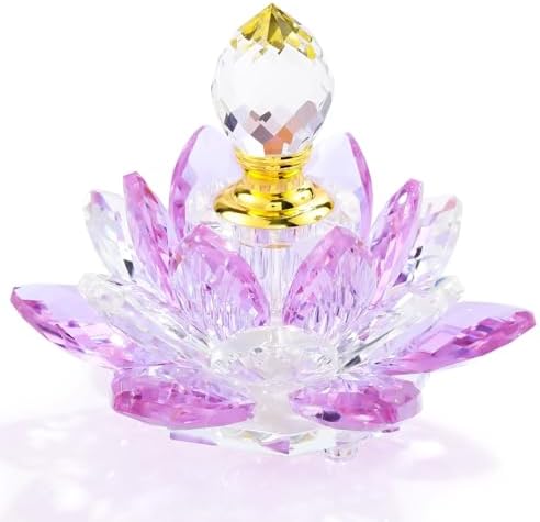 YWHL Small Purple Crystal Lotus Perfume Bottles, Vintage Glass Refillable Perfume Bottle Decor, Handmade Lotus Flower Figurines Gifts for Women (3ml)