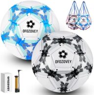 OFOZOZEY Soccer Ball Size 3,4,5,Two Pack,Classic Indoor Outdoor Soccer with 1 Pump 2 Net Bag and 1 Needle,Long-Lasting for Training, Games, Outdoor & Indoor Play