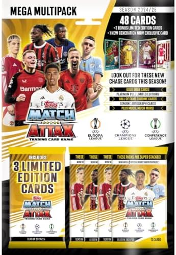Topps Match Attax 24/25 Mega Multipack – Includes 48 Match Attax Cards, 3 Random LE’s and a Generation Now LE