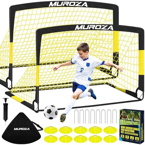 Soccer Goal, Kids Soccer Goals for Backyard Set, 2 Pack of Portable Pop Up Soccer Net with Soccer Ball, Cones, Complete Training Equipment for Youth, Toddler Outdoor Sports Games