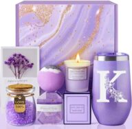 Gifts for Women, Mom, Wife, Girlfriend, Sister, Friends, Her – Unique Birthday, Christmas, Valentine’s Day, Mothers Day Gifts – Initial Lavender Spa Gift Basket Set (K)