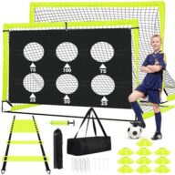 Kids Soccer Goals for Backyard Set of 2-6×4 ft Portable Pop Up Soccer Nets Training Equipment with Soccer Ball, Ladder, Cones, Ideal Birthday for Kids,Baseball & Softball Batting Cages