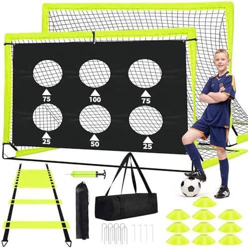 Kids Soccer Goals for Backyard Set of 2-6×4 ft Portable Pop Up Soccer Nets Training Equipment with Soccer Ball, Ladder, Cones, Ideal Birthday for Kids,Baseball & Softball Batting Cages