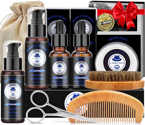 XIKEZAN Boyfriend Birthday Gifts, Beard Grooming Kit with Cologne Beard Shampoo, Oil, Balm, Conditioner, Brush,Comb,Unique Valentines Fathers Christmas Stocking Stuffers Gifts for Men Him Husband