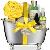 Spa Gift Baskets For Women – Luxury Bath Set With Green Tea & Lemongrass – Spa Kit Includes Body Wash, Bubble Bath, Lotion, Body Butter, Soap, Shower Puff, and Towel
