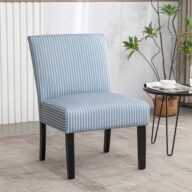 Roundhill Furniture Botticelli Blue Stripe Upholstered Slipper Accent Chair