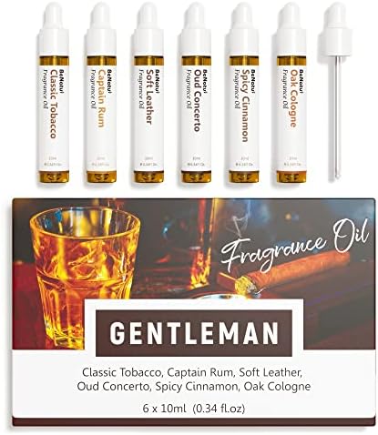 Benatu Gentleman Premium Fragrance Oils Set for Diffuser – Men Scents Perfume Oil Gift for Home (Classic Tobacco, Captain Rum, Soft Leather, Oud Concerto, Spicy Cinnamon, Oak Cologne) 6 Pcs