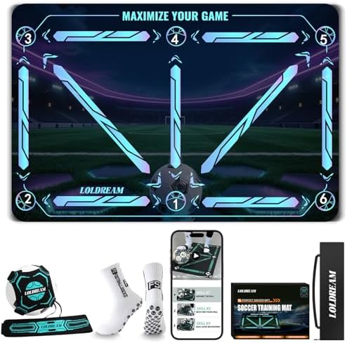 Soccer Training Mat With Technique Video Soccer Training Equipment Includes Football Trainer And Grip Socks Soccer Gifts Improve Coordination Anti-Slip Silent Absorption Mat For Footwork Training