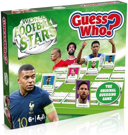Winning Moves World Football Stars, Guess Who? Green Board Game, Play with Messi, Ronaldo, Harry Kane, Salah, Easy to Setup, Gift for Kids Ages 6 and up, One Size Fits All