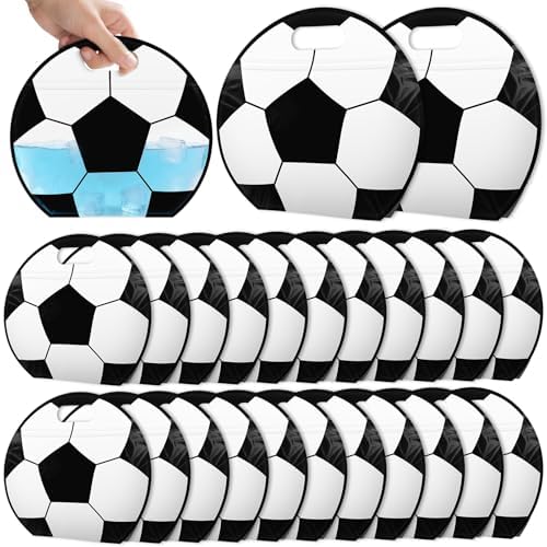 24pcs Soccer Snack Bags with Handles Reusable Sealed Candy Bags, Stand-up Bottom Goodie Bags for Soccer Sport Game Day Practice Birthday Gifts and Soccer Party Supplies, Soccer Training Treat Bags