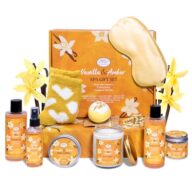Bath Gift Set for Self Care, 11pcs Luxury Spa Gift Baskets for Women, Home Spa Essential W/ Bubble Bath, Body Lotion, Vanilla Amber Scented Candle, Birthday Gifts for Women, Mothers Day Gifts