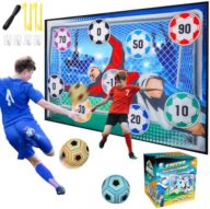 VATOS Toy Soccer Ball Game Set for Boys and Girls, Indoor Outdoor Backyard Toss Soccer Goal Game with 2 Balls, 1 Flannel Target, Soccer Toys for 3-5 6-8 8-12 Years Old Kids Birthday