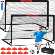 Soccer Goal, 2 of 6’x4′ Kids Soccer Goals for Backyard Set, Portable Pop Up Soccer Net, Practice Soccer Training Equipment with Ball, Cones for Toddler,Youth Sports Outdoor Games Yard Play