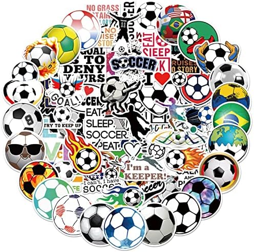 100PCS Soccer Stickers for Scrapbooking, Vinyl Waterproof Stickers for Water Bottles, Soccer Team Gifts for Kids Teens, Christmas Stocking Stuffers for Kids Boys Girls