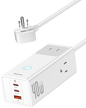 Baseus Power Strip Surge Protector 1200J – PD40W USB C Charger Extension Cord with 3 AC Outlets & 3 USB Port Fast Charging Charging Station for Office Dorm Room Home