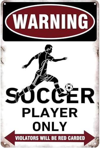 Boys & Girls Soccer Room Decor, Soccer Gifts, Men Bedroom Wall Soccer Sign, Metal Soccer Player Only Signs