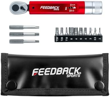 Feedback Sports | Range Click Torque Wrench Set | Adjustable Torque Ratchet Bit Driver [2-14Nm] | 13 S2 Steel Hex & Torx Bits | TPU Protective Carrying Case | Bicycle Tool Kit | Mini Torque Wrench