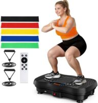 Vibration Plate Exercise Machine, 130 Levels Full Body Workout Vibrating Plate for Lymphatic Drainage Weight Loss, 450 Lbs Capacity Shake Platform with Resistance Bands Bluetooth for Women Men