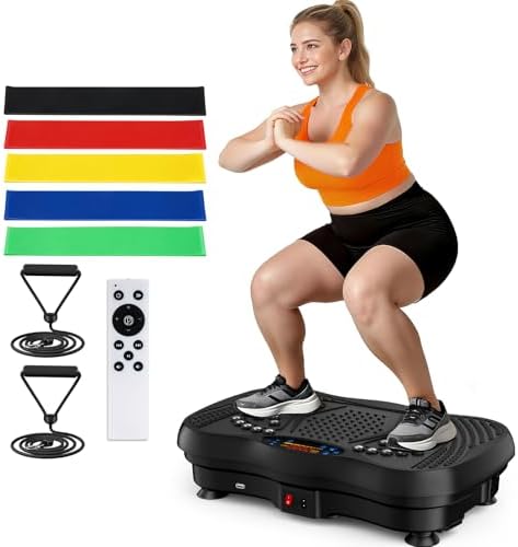 Vibration Plate Exercise Machine, 130 Levels Full Body Workout Vibrating Plate for Lymphatic Drainage Weight Loss, 450 Lbs Capacity Shake Platform with Resistance Bands Bluetooth for Women Men