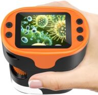 1000X Handheld Microscope for Kids 4K 2.0″ Screen Rechargeable Mini Pocket Digital Microscopes w/Slides Kit Portable Edu Gift Age 4-6 8-12 Children Students