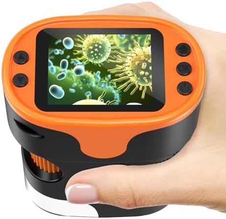 1000X Handheld Microscope for Kids 4K 2.0″ Screen Rechargeable Mini Pocket Digital Microscopes w/Slides Kit Portable Edu Gift Age 4-6 8-12 Children Students