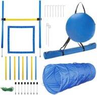 PAWISE Dog Agility Training Equipment, Complete Dog Obstacle Course Kit with Agility Tunnel, Adjustable Hurdle, Weave Poles & Pause Box, Outdoor Dogg Training Set for Backyard & Agility Sports