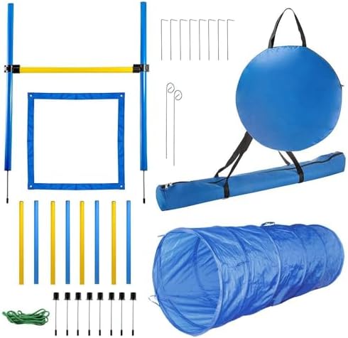 PAWISE Dog Agility Training Equipment, Complete Dog Obstacle Course Kit with Agility Tunnel, Adjustable Hurdle, Weave Poles & Pause Box, Outdoor Dogg Training Set for Backyard & Agility Sports