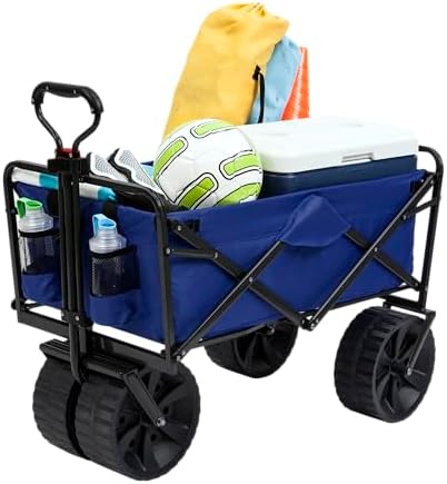 Mac Sports Heavy Duty Collapsible Folding All Terrain Utility Beach Wagon Cart, Blue/Black