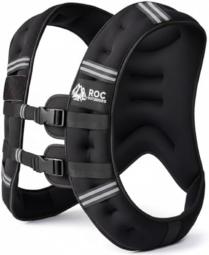 Roc Outdoors Weighted Vest W/ Rub-Free Technology for Woman and Men, 5lb/10lb/15lb/20lb/30lb Weight Vest with Reflective Stripe for Workout, Strength Training, Running, Walking, Fitness, Weight Training, Weight Loss, Weightlifting