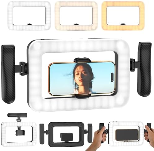 Smartphone Video Rig with LED Light, Ring Light for Phone, Video Recording with Remote, Adjustable 2900K-7000K&CRI 95+, Handheld Makeup Light for YouTube TikTok Live Streaming Makeup Vlogging