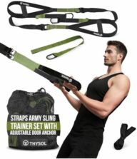 THYSOL® Resistance Trainer Pro Xtreme Straps Army | Sling Trainer Set with Adjustable Door Anchor | Fitness Home Workouts – Suitable for Travelling & for Training Indoor & Outdoor