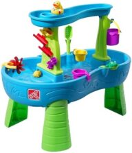 Step2 Rain Showers Splash Pond Water Table, Kids Water and Sand Activity Sensory Playset, Summer Outdoor Toys, 13 Piece Water Toy Accessories, For Toddlers 1.5+ Years Old, Blue & Green