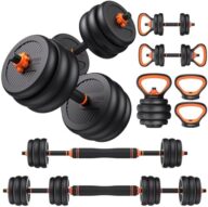 FEIERDUN Adjustable Dumbbells, 20/30/40/45/70/90lbs Free Weight Set with Connector, 5 in1 Dumbbells Set Used as Barbell, Kettlebells, Push up Stand, Weight Plate, Fitness Exercises for Home Gym Suitable Men/Women