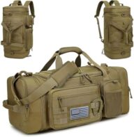 3 in 1 Tactical Gym Bag Backpack for Men 40-45L Expandable Travel Duffle Bag for Women Military Sport Duffel Bags Weekend Overnight with Shoe Compartment & Wet Pocket for Fitness, Brown